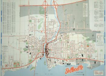 M440-1317 A map of the City of Belleville in Hastings County, Ontario. Composed and published by Pathfinder Air Surveys Ltd., in 1963. Insets include: 1) Street index 2) Industries index 3) Businesses and services index 4) Legend 5) List of cities with Pathfinder map suppliers 6) Survey information
