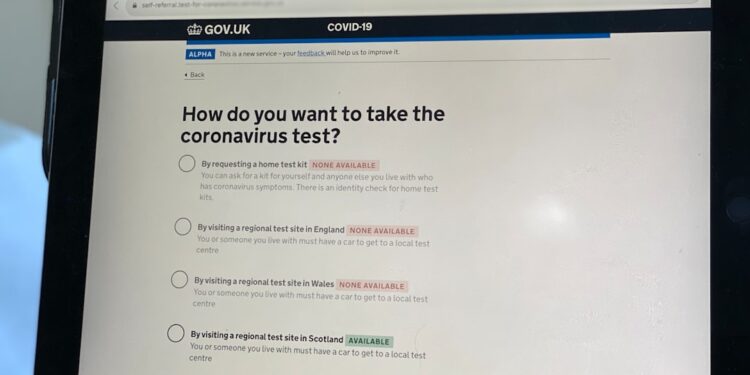The UK Government website offers Covid 19 tests to key workers, however the limited number of available tests mean they are allocated within 15 minutes of the site going live.