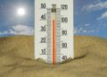Thermometer buiten in de zon op een warme dag