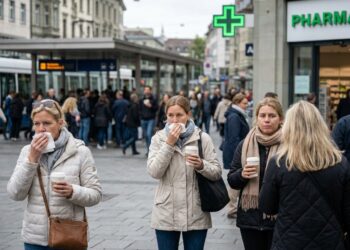 Volwassene met een zakdoek bij een beslagen raam aan het begin van de herfst
