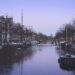 Bevroren sloot in een polderlandschap met rijp op het riet